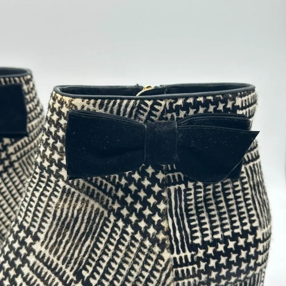 Kate Spade Holly Houndstooth Bow Fur Boots Size 11 Women's Ankle Heeled Booties